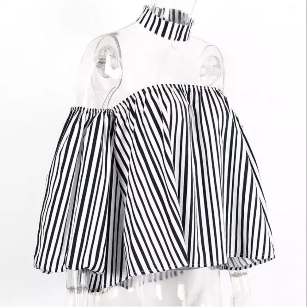 🔷Stripes Puff Off Shoulder Sexy Summer/Cruise Top - Picture 4 of 4
